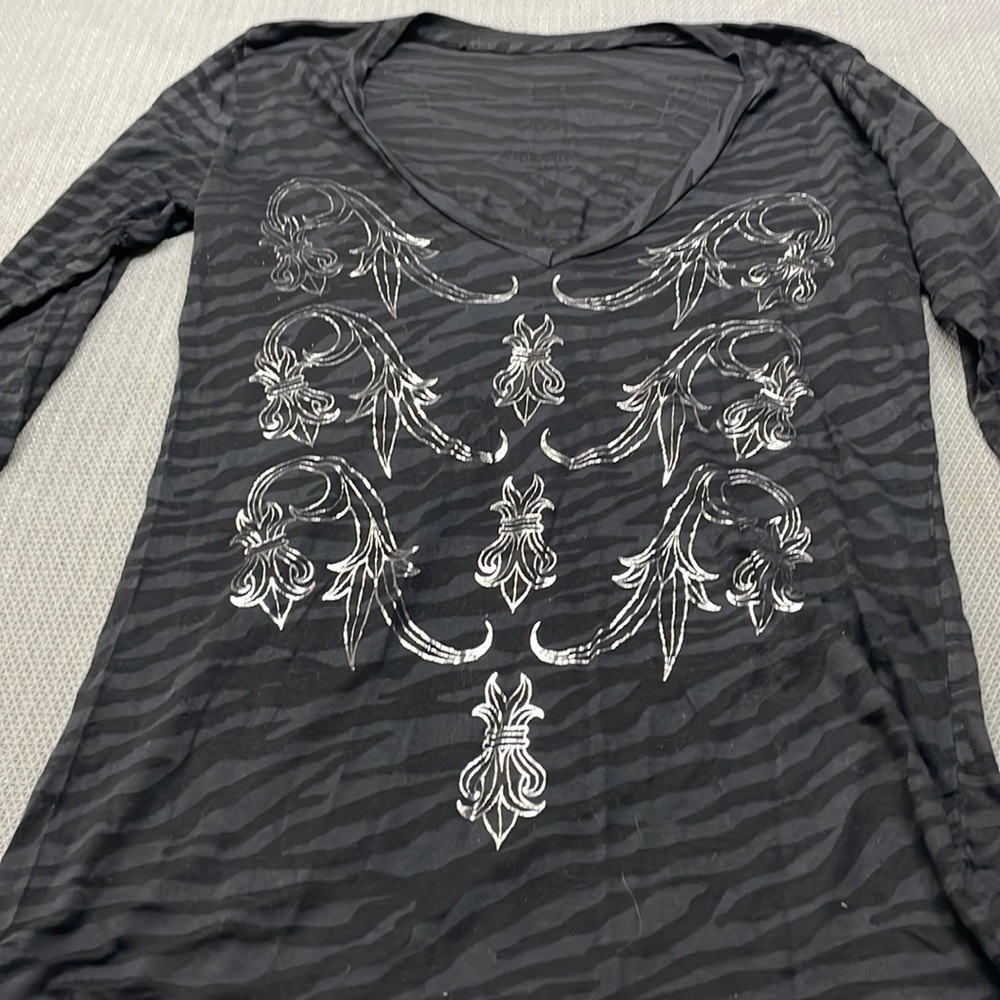 Affliction zebra striped shirt
